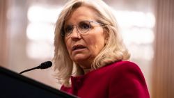 WASHINGTON, DC - JUNE 13: Liz Cheney, former Republican representative from Wyoming, speaks after being presented with the Paul H. Douglas Award for Ethics in Government on June 13, 2023 in Washington, DC. Cheney has been outspoken in her criticism of former President Donald Trump and the danger he poses to the U.S. (Photo by Anna Rose Layden/Getty Images)