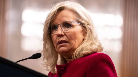 WASHINGTON, DC - JUNE 13: Liz Cheney, former Republican representative from Wyoming, speaks after being presented with the Paul H. Douglas Award for Ethics in Government on June 13, 2023 in Washington, DC. Cheney has been outspoken in her criticism of former President Donald Trump and the danger he poses to the U.S. (Photo by Anna Rose Layden/Getty Images)
