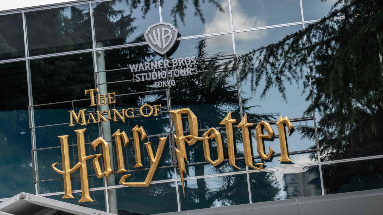 A signage is seen at the entrance of the theme park "Warner Bros. Studio Tour Tokyo - The Making of Harry Potter" in Tokyo on June 16, 2023. (Photo by Yuichi YAMAZAKI / AFP) (Photo by YUICHI YAMAZAKI/AFP via Getty Images)