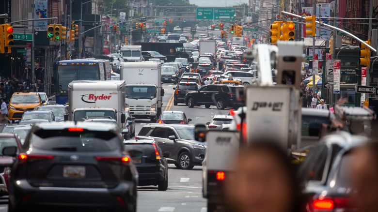 Traffic in the Chinatown neighborhood of New York, US, on Saturday, June 17, 2023. New York City's congestion pricing plan for the central business district is expected to get final approval this month. Photographer: Michael Nagle/Bloomberg via Getty Images