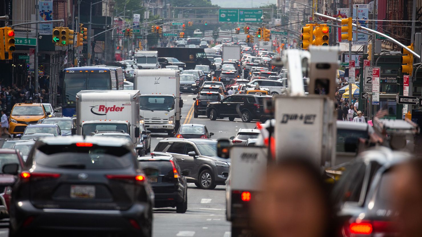 Traffic in the Chinatown neighborhood of New York, US, in June last year. New York City's congestion pricing plan for the central business district is expected to get final approval this month.