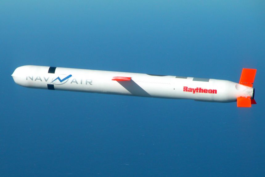 A Tomahawk cruise missile conducts a controlled flight test over off Southern California in this file photo.