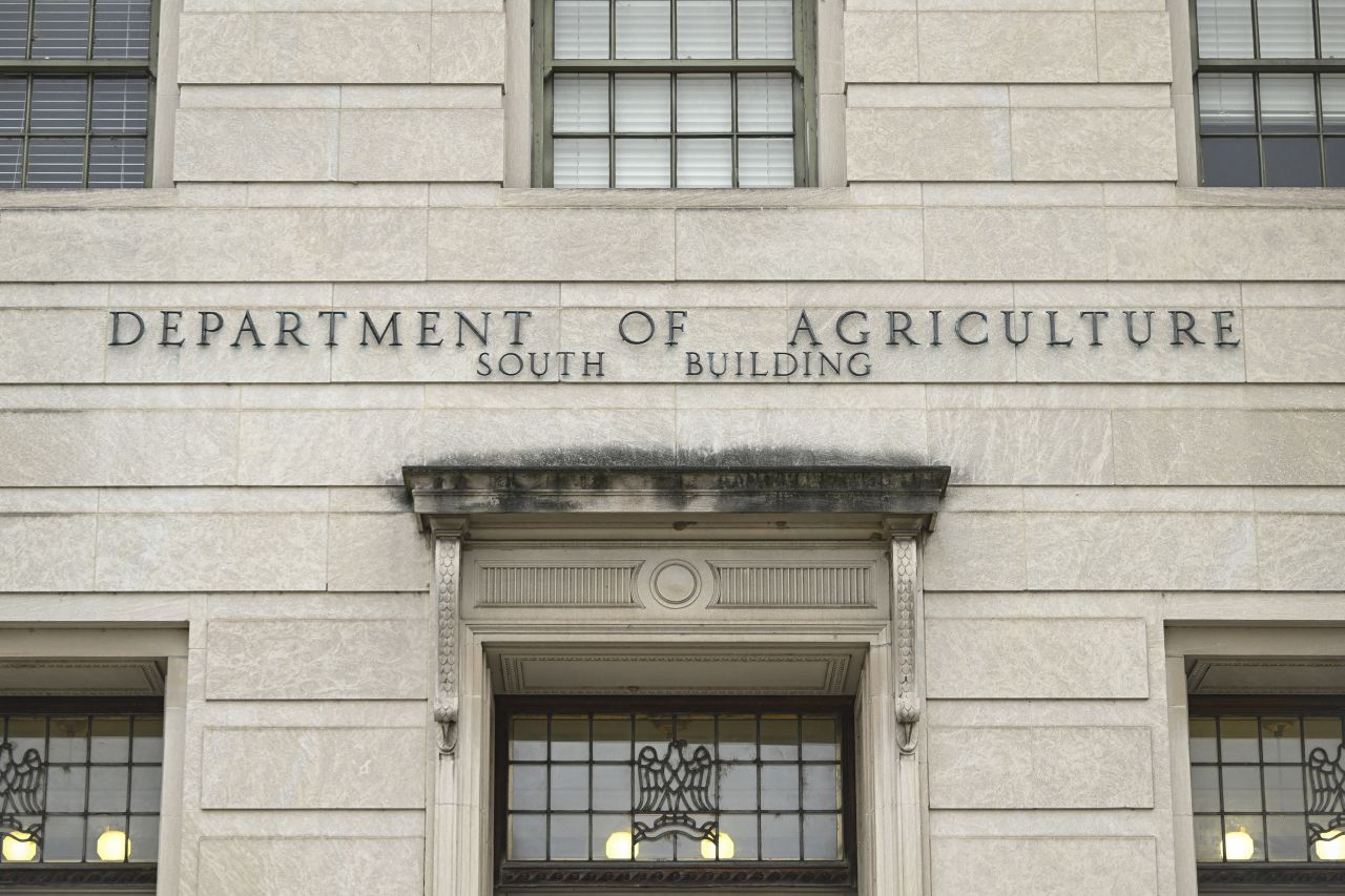 WASHINGTON DC, UNITED STATES - JUNE 21: A sign of United States Department of Agriculture is seen on USDA building in Washington D.C., United States on June 21, 2023. The United States Department of Agriculture has approved selling cell-cultured chicken. (Photo by Celal Gunes/Anadolu Agency via Getty Images)