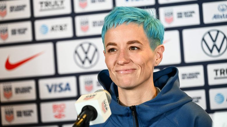 United States forward Megan Rapinoe speaks during a press conference for the 2023 FIFA Women's World Cup United States Women's National Soccer Team (USWNT) Media Day at Dignity Health Sports Part in Carson, California on June 27, 2023.