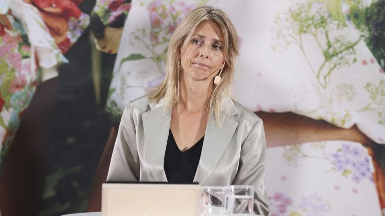 Helena Helmersson, CEO of Swedish retail clothing company H&M (Hennes & Mauritz), addresses a press conference to present her company's half-year business report, on June 29, 2023 in Stockholm, Sweden. (Photo by Caisa RASMUSSEN / TT News Agency / AFP) / Sweden OUT (Photo by CAISA RASMUSSEN/TT News Agency/AFP via Getty Images)