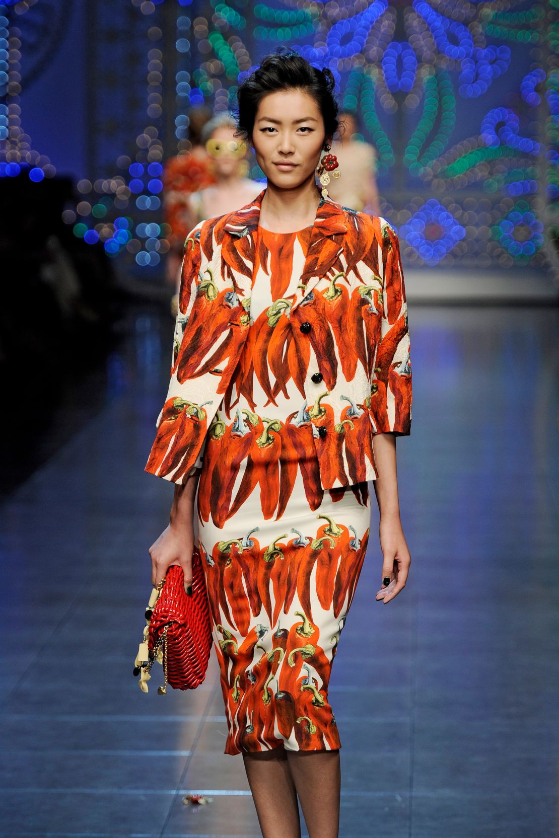 A dress peppered in piquantés appeared on the Spring-Summer 2012 runway during Dolce & Gabbana's Milan show.