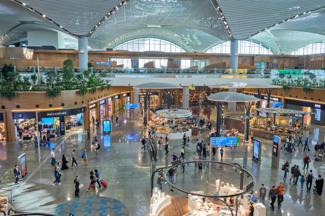 Istanbul / Turkey - September 14, 2019: Duty Free Shops and Food Court at new Istanbul Airportâs International Departures Terminal, Istanbul Havalimani in Turkey