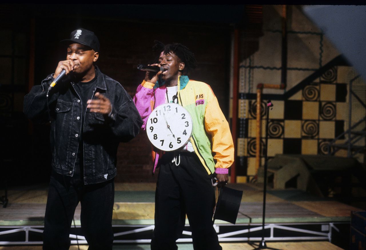 Rap group Public Enemy — Chuck D and Flavor Flav — appear on an episode of "Yo! MTV Raps" on September 19, 1991 in New York City.