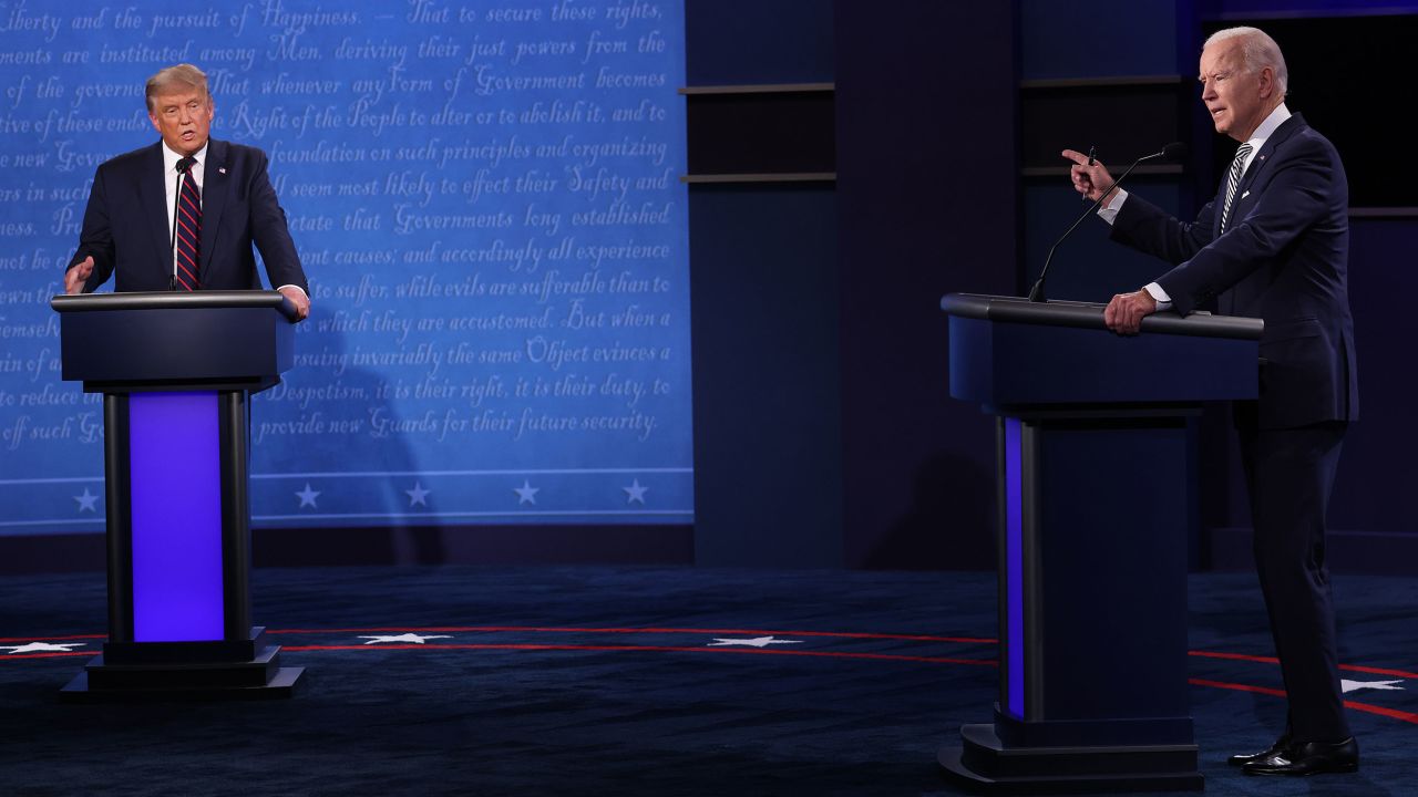 CLEVELAND, OHIO - SEPTEMBER 29:  U.S. President Donald Trump and Democratic presidential nominee Joe Biden participate in the first presidential debate at the Health Education Campus of Case Western Reserve University on September 29, 2020 in Cleveland, Ohio. This is the first of three planned debates between the two candidates in the lead up to the election on November 3. (Photo by Win McNamee/Getty Images)