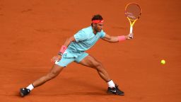 PARIS, FRANCE - OCTOBER 04: Rafael Nadal of Spain plays a forehand during his Men's Singles fourth round match against Sebastian Korda of The United States of America on day eight of the 2020 French Open at Roland Garros on October 04, 2020 in Paris, France. (Photo by Shaun Botterill/Getty Images)