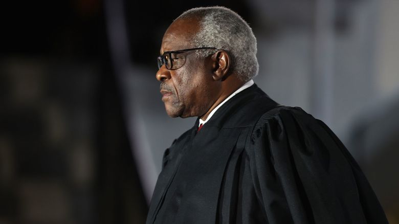 This 2020 photo shows Supreme Court Associate Justice Clarence Thomas at the White House in Washington, DC.
