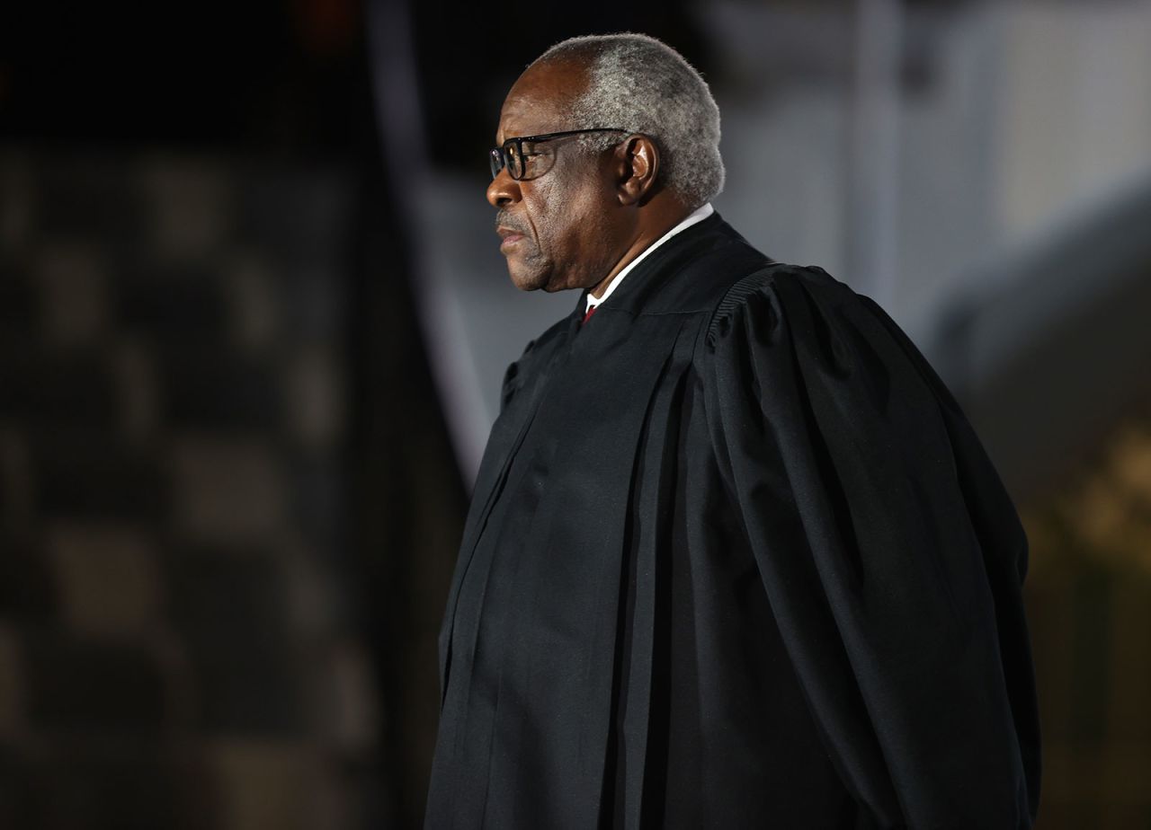 This 2020 photo shows Supreme Court Associate Justice Clarence Thomas at the White House in Washington, DC.