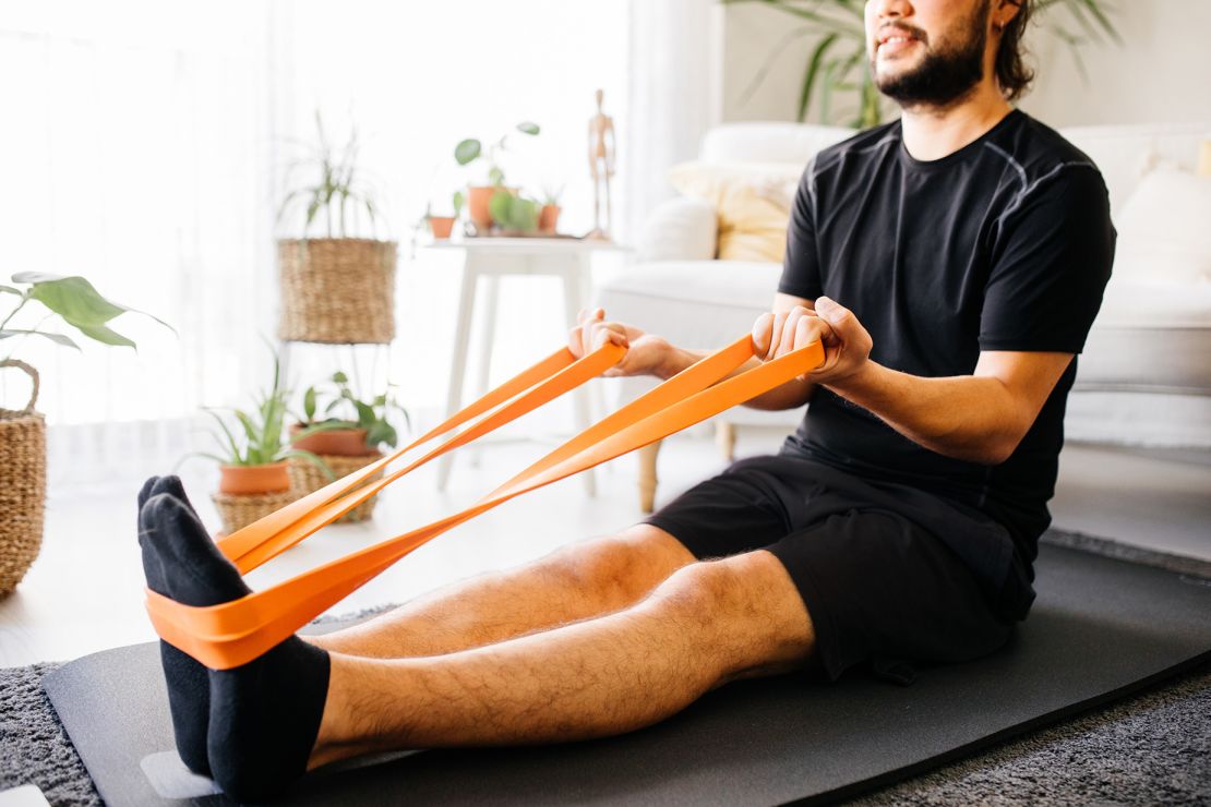 Using resistance bands is one way to up the intensity of a workout.