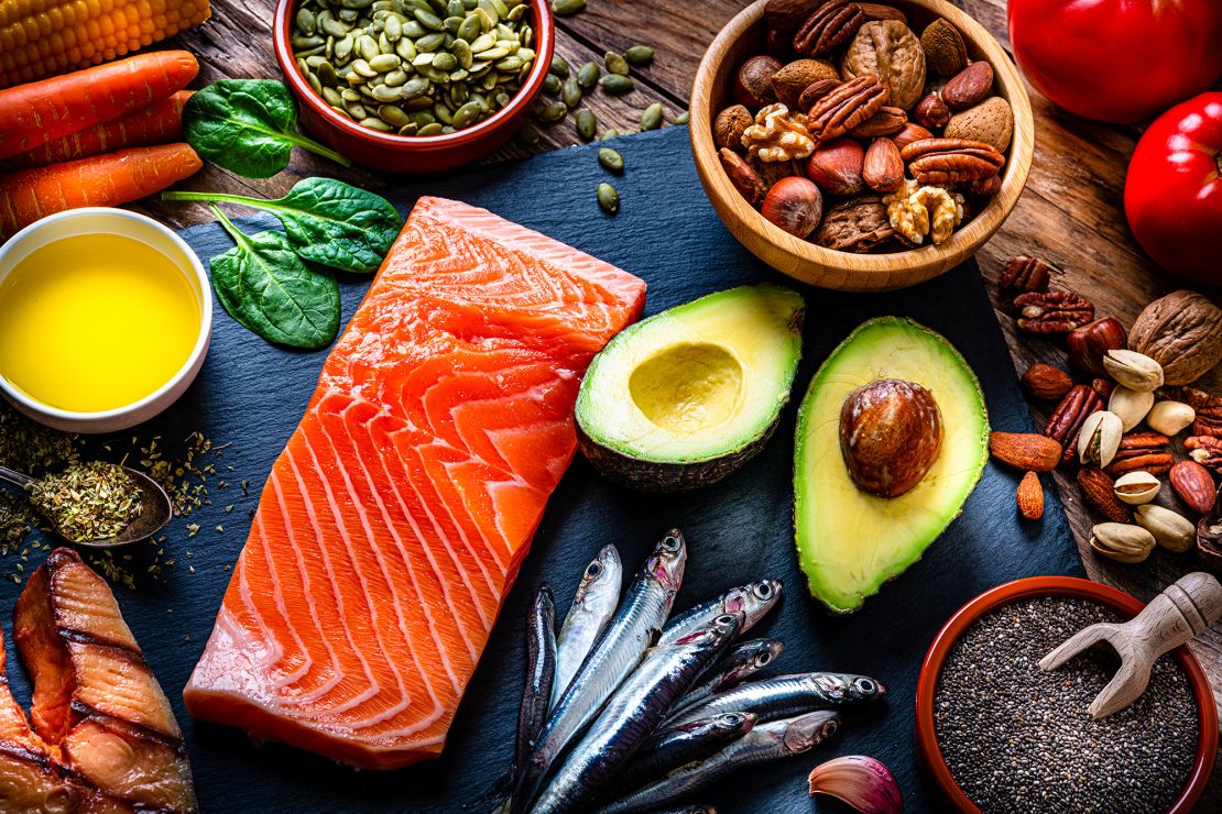 Foods rich in omega-3 fatty acids include salmon, sardines and various nuts including walnuts.