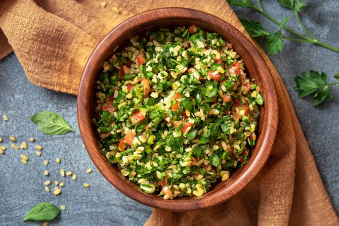 <strong>Tabbouleh (Lebanon): </strong>A combination of bulgur wheat, parsley, tomatoes, mint and onions, and tossed in lemon juice, olive oil, salt and pepper, this salad is enjoyed across the Middle East.