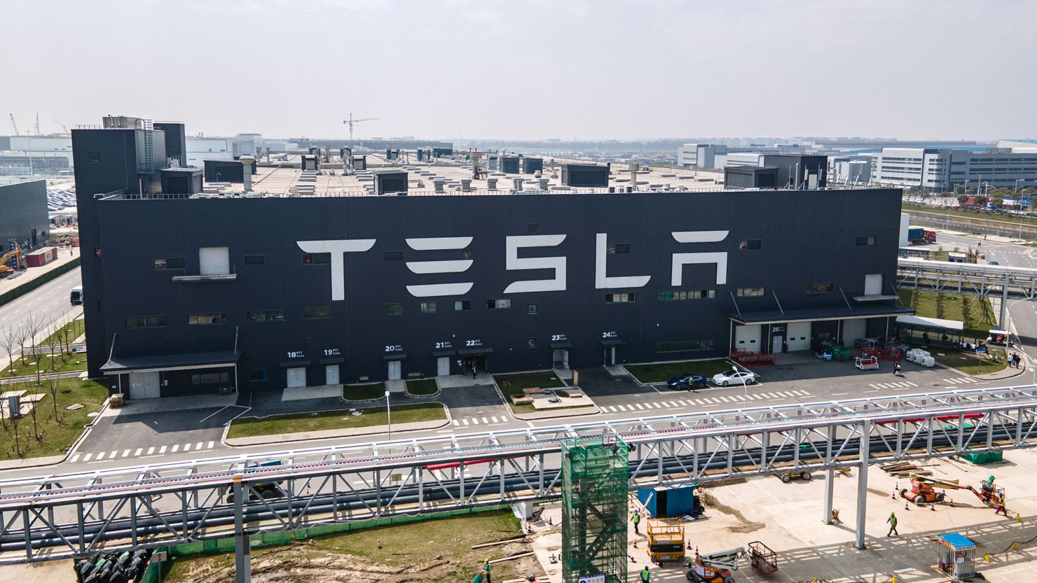 An aerial view of Tesla Shanghai Gigafactory. Tesla plans to cut more than 10% of its staff worldwide, according to a memo to staff from CEO Elon Musk.
