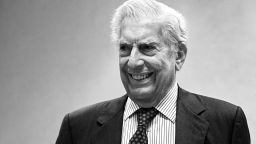MADRID, SPAIN - MAY 03: (EDITOR'S NOTE: Image has been converted to black and white) Author Mario Vargas Llosa attends 'Expresion de Libertad' colloquium at the APM (Madrid Press Association) headquarter on May 03, 2021 in Madrid, Spain. (Photo by Carlos Alvarez/Getty Images)