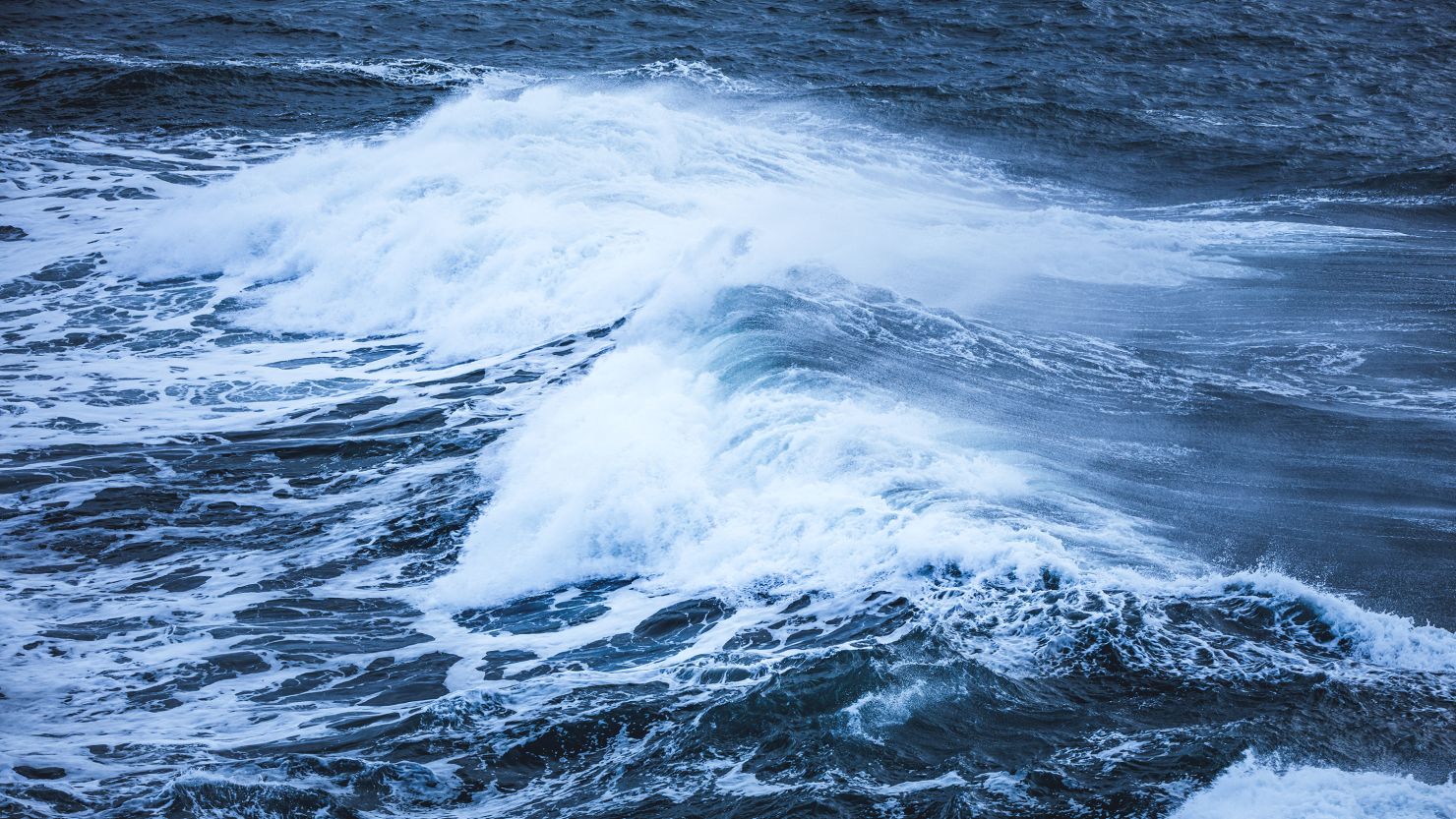 Waves in the North Atlantic Ocean near Gatklettur, Iceland, March 2020.