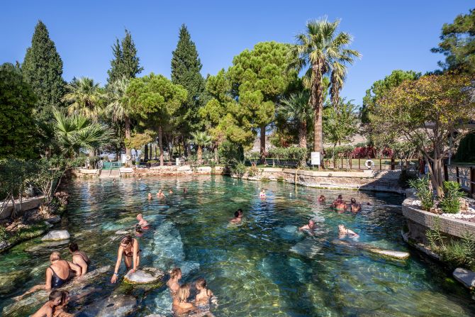 <strong>Carbonated water:</strong> At the Antique Pool, visitors can swim over toppled ancient columns in supposedly therapeutic water that fizzes with carbonated bubbles.