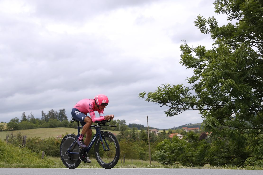 ROCHE-LA-MOLIERE, FRANCE - JUNE 02: Lachlan David Morton of Australia and Team EF Education - Nippo during the 73rd Critérium du Dauphiné 2021, Stage 4 a 16,4km Individual Time Trial stage from Firminy to Roche-la-Molière 585m / ITT / #UCIworldtour / #Dauphiné / @dauphine / on June 02, 2021 in Roche-la-Moliere, France. (Photo by Bas Czerwinski/Getty Images)