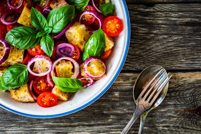 <strong>Panzanella (Italy): </strong>Classic panzanella salad combines "old" ingredients (yesterday's bread) with new.
