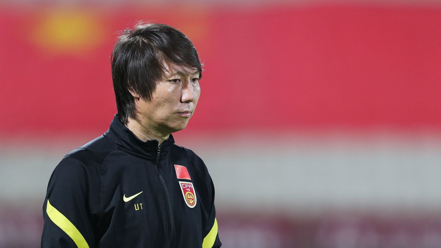 China national football team coach Li Tie at Sharjah Stadium in Sharjah, United Arab Emirates, on June 15, 2021.