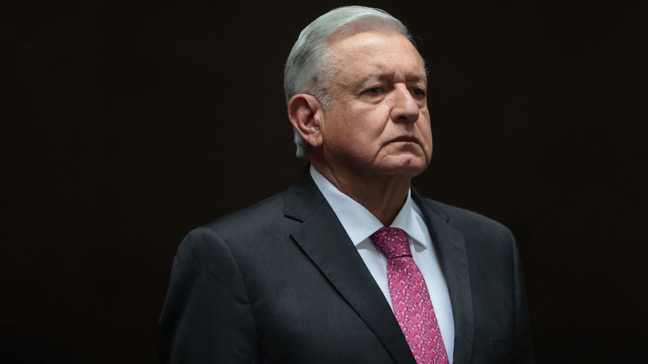 MEXICO CITY, MEXICO - JULY 01: President of Mexico Andres Manuel Lopez Obrador looks on during the ceremony to commemorate the third year of Lopez Obrador's victory in the 2018 presidential elections at Palacio Nacional on July 01, 2021 in Mexico City, Mexico. (Photo by Hector Vivas/Getty Images)