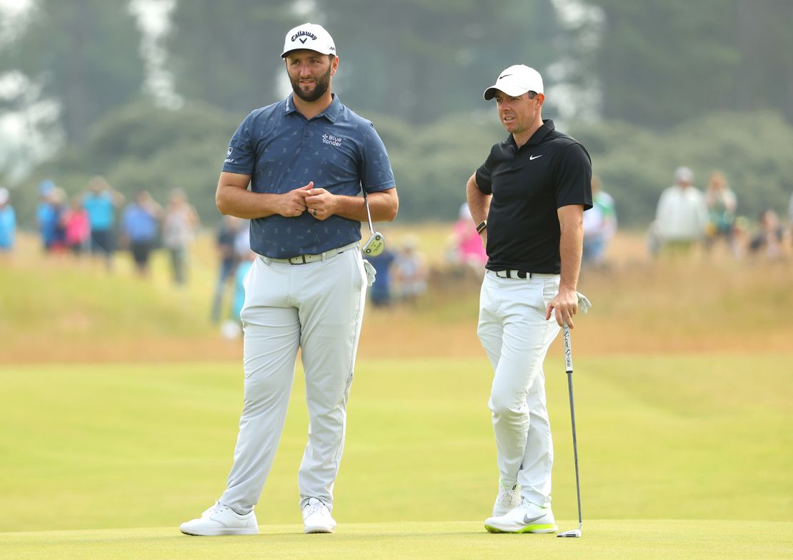 Rahm and McIlroy chat at the 2021 Scottish Open.