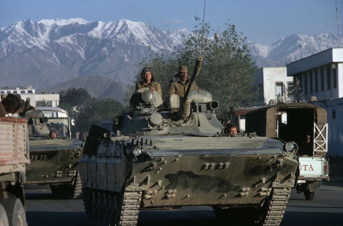 Soviet soldiers during a patrol in Kabul, Afghanistan, April 25, 1988. The Soviet Union invaded Afghanistan in late 1979 and remained there until 1989.