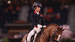 Charlotte Dujardin of Team Great Britain riding Gio competes in the Dressage Team Grand Prix Special Team Final on day four of the Tokyo 2020 Olympic Games at Equestrian Park on July 27, 2021 in Tokyo, Japan.