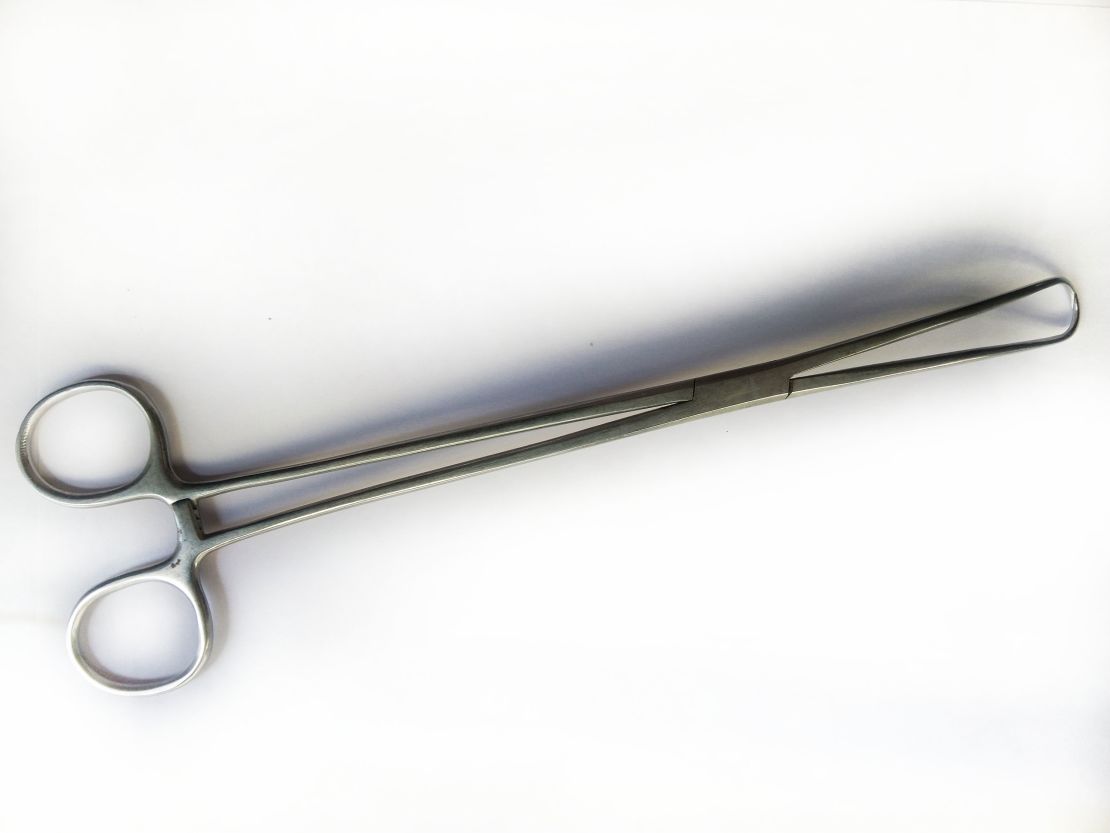 Tenaculum forceps used to grasp and stabilize the cervix in order to implant the intrauterine device