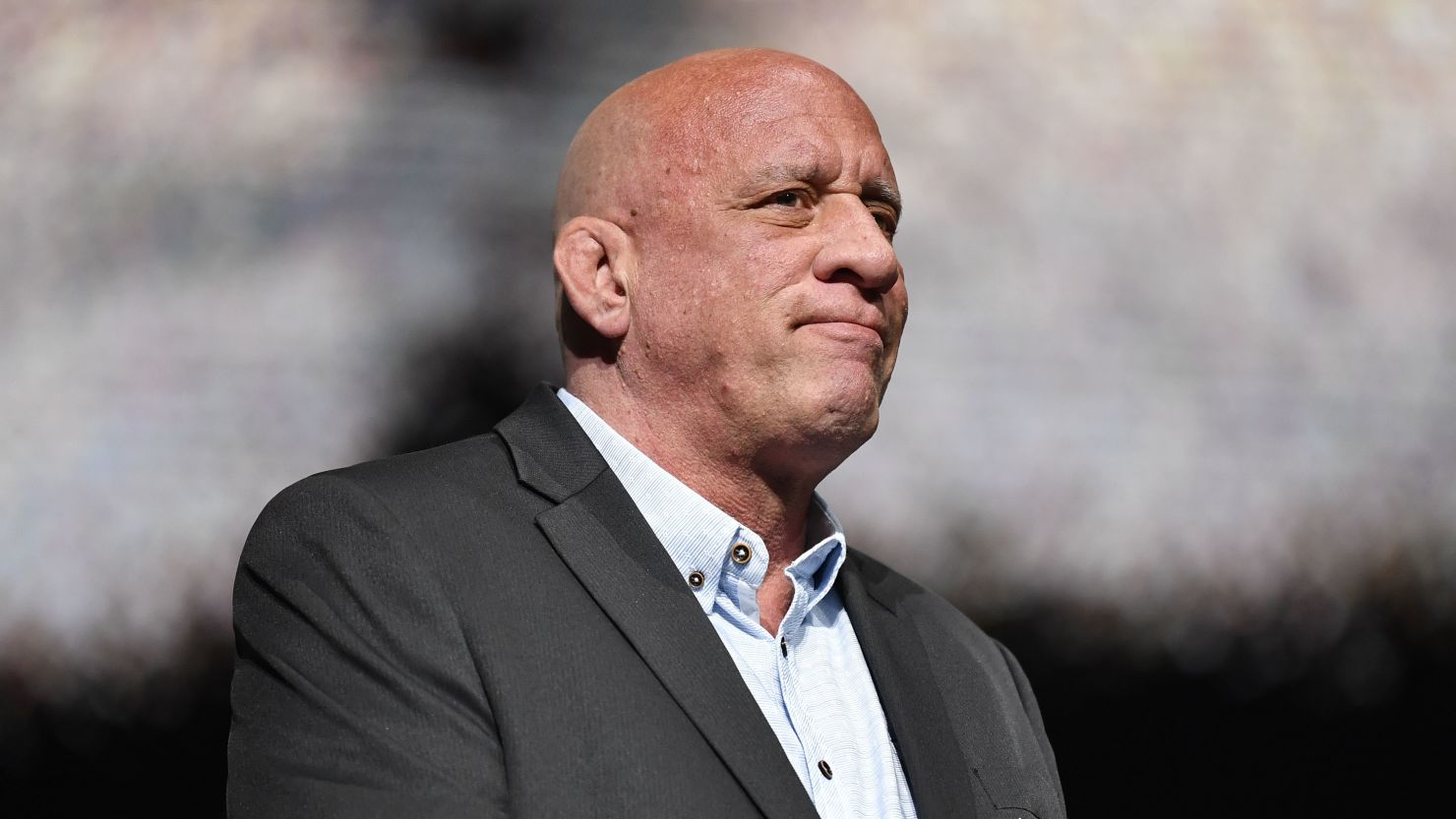 Mark Coleman stands on stage during the induction ceremony for the UFC Hall of Fame 2020 class.