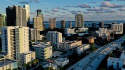 MIAMI, FLORIDA - SEPTEMBER 29:  In an aerial view, the City of Miami skyline, where many renters reside in the apartment buildings on September 29, 2021 in Miami, Florida. According to an analysis from Realtor.com, rents nationwide are rising, with the median rent for all sizes of rentals was $1,607 as of August, an increase of 11.5% from a year ago. The analysis also showed that rental prices had seen double-digit percentage growth in 28 of the 50 largest metropolitan areas. (Photo by Joe Raedle/Getty Images)