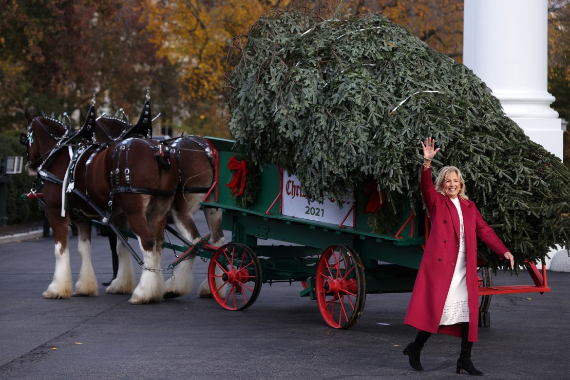 <strong>2021: </strong>Dr. Jill Biden received the 18-foot-tall White House Christmas Tree, grown in North Carolina.