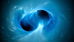 Conceptual illustration of black holes merging in space.