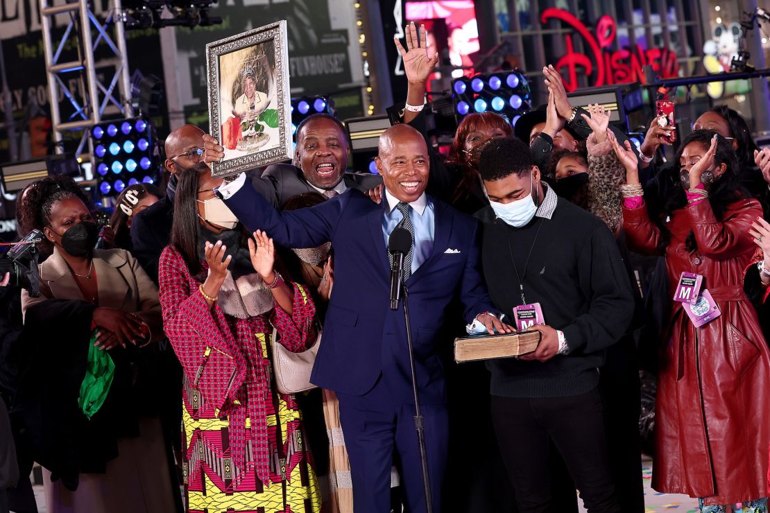 Eric Adams is sworn in as the 110th mayor of the city of New York on January 1, 2022, in New York City.