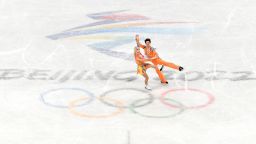 Piper Gilles and Paul Poirier of Team Canada skate in the ice dance rhythm dance team event during the Beijing 2022 Winter Olympic Games on February 4, 2022.