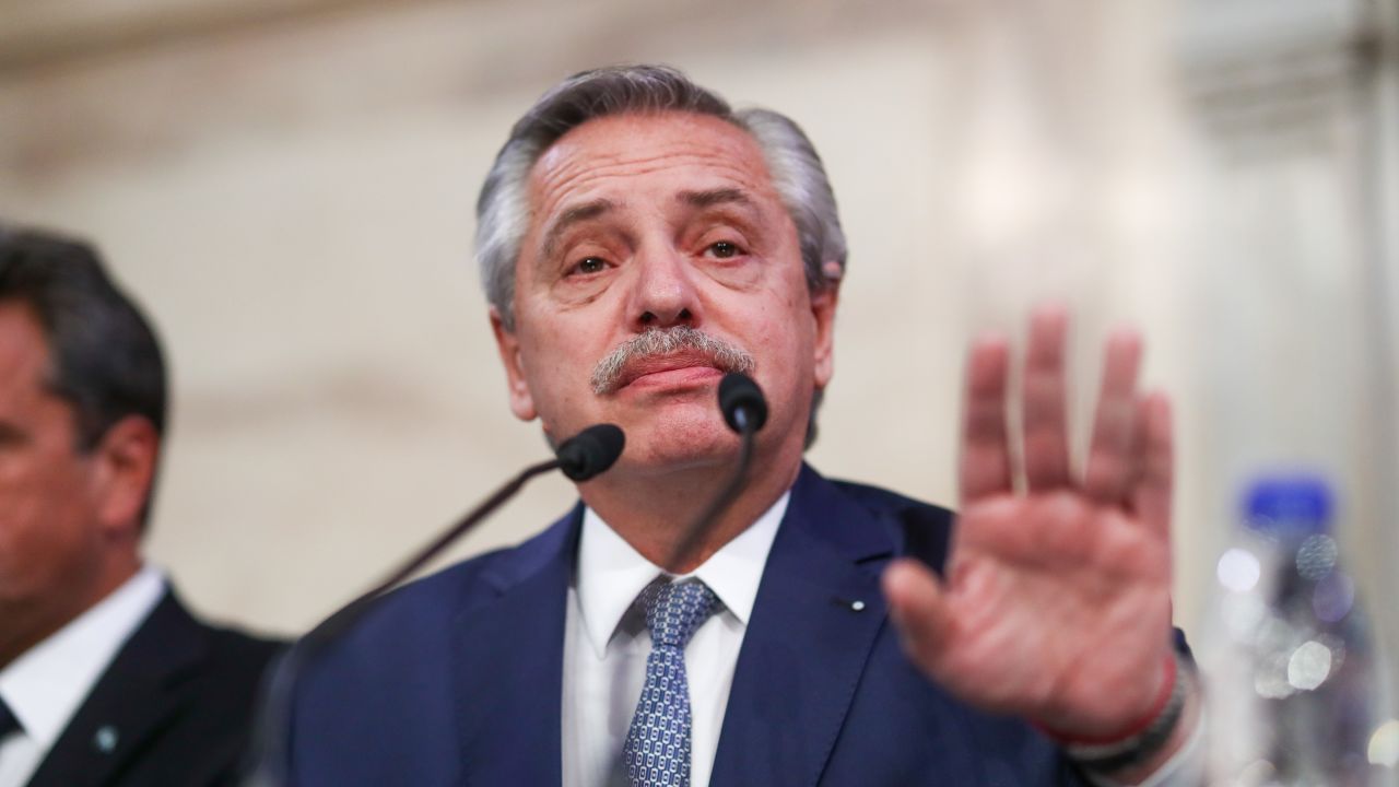 BUENOS AIRES, ARGENTINA - MARCH 01: President of Argentina Alberto Fernandez reacts during the opening of the 140th period of the Argentine Congress 2022 on March 01, 2022 in Buenos Aires, Argentina. (Photo by Juan Ignacio Roncoroni - Pool/Getty Images)