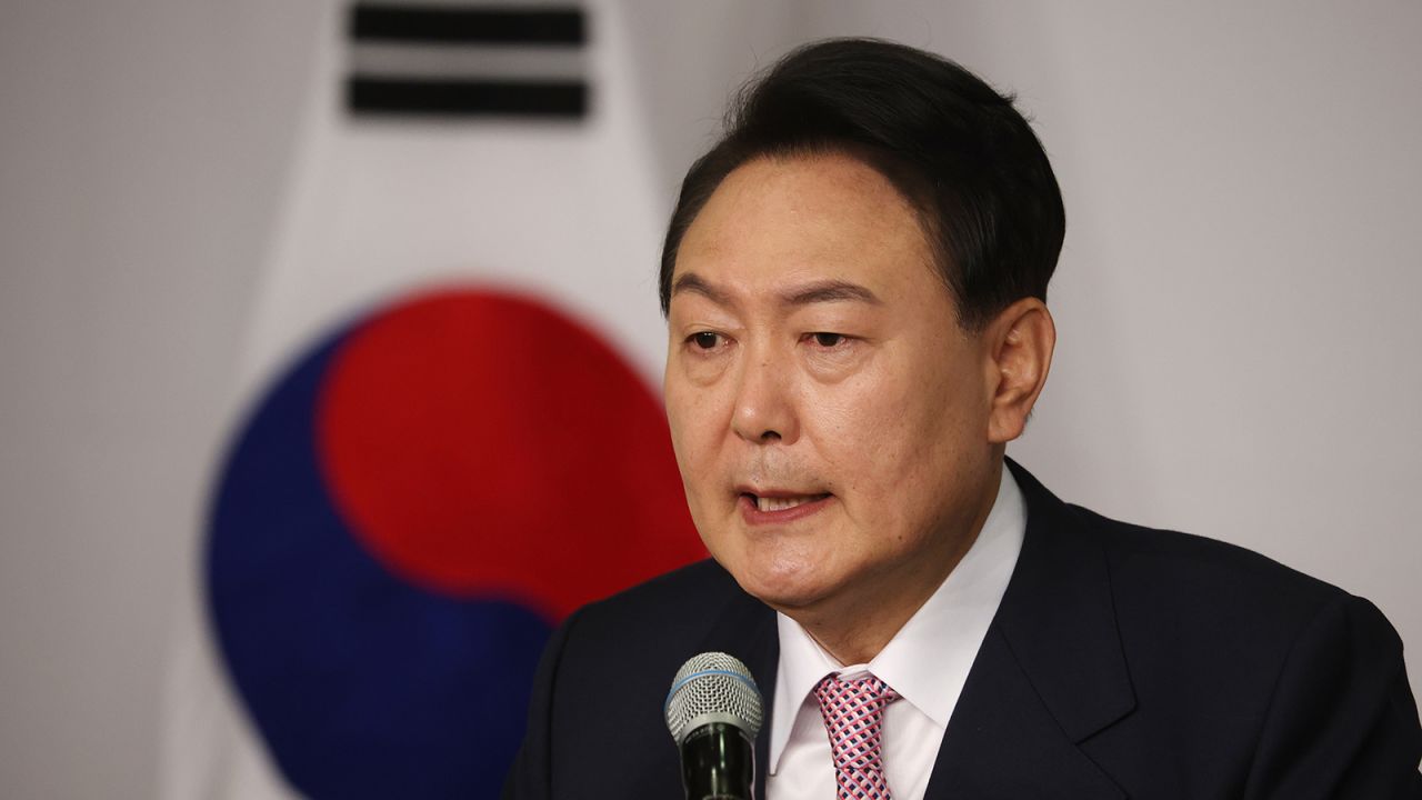 South Korean President-elect Yoon Suk-Yeol speaks during a news conference at the National Assembly on March 10, 2022 in Seoul, South Korea.