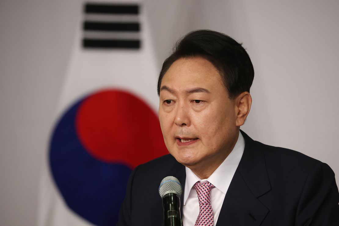 South Korean President-elect Yoon Suk-Yeol speaks during a news conference at the National Assembly on March 10, 2022 in Seoul, South Korea.