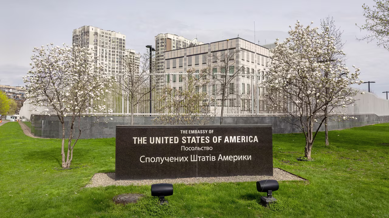 The United States Embassy to Ukraine stands closed on April 25, 2022 in Kyiv, Ukraine.