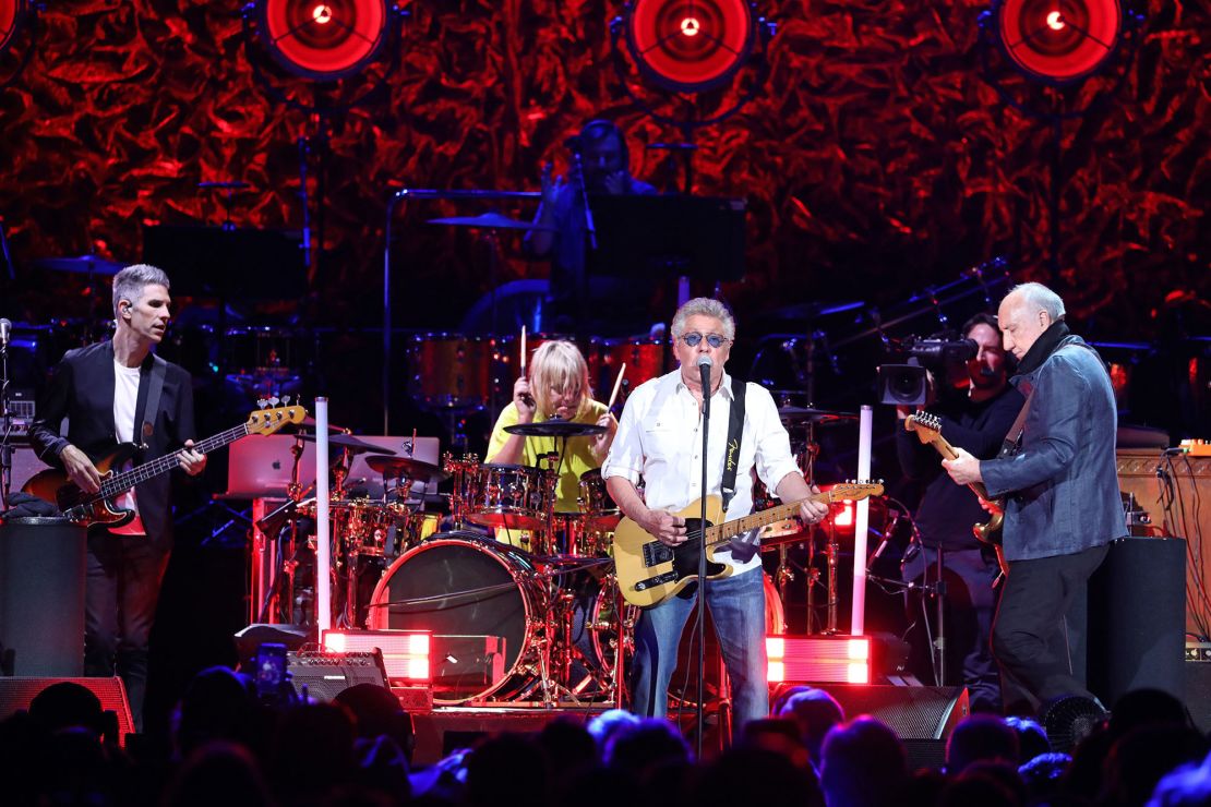 Jon Button, Zak Starkey, Roger Daltrey and Pete Townshend of The Who are pictured performing onstage in 2022.