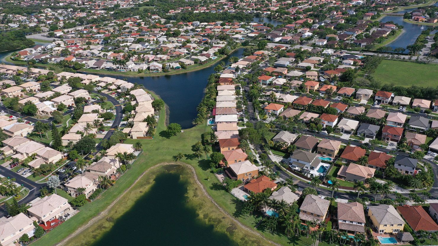 An aerial view of single family homes in Miami, Florida, as seen on May 10, 2022
