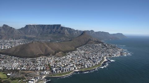 Aerial view of Sea Point and Bantry Bay coastline in Cape Town, South Africa.
