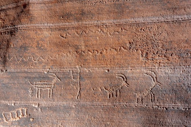 <strong>Human touch: </strong>Early Native American petroglyphs are carved into a cliff wall inside the gulch.
