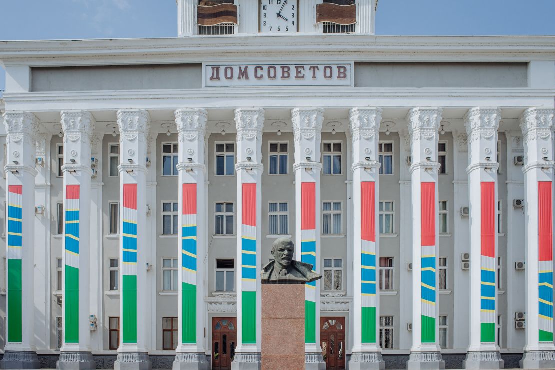A bust of Lenin in front of the House of Soviets building in Tiraspol, July 2022.