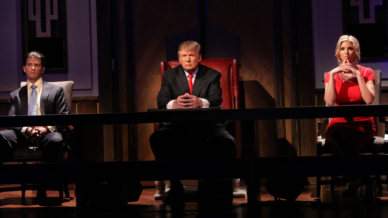 Donald Trump, Donald Trump Jr. and Ivanka Trump during the "Celebrity Apprentice" season finale on May 16, 2010, in New York City.
