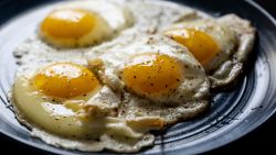 HOUSTON, TEXAS - AUGUST 15: In this photo illustration, four fried eggs are seen on a plate on August 15, 2022 in Houston, Texas. Egg prices steadily climb in the U.S. as inflation continues impacting grocery stores nationwide. (Photo illustration by Brandon Bell/Getty Images)