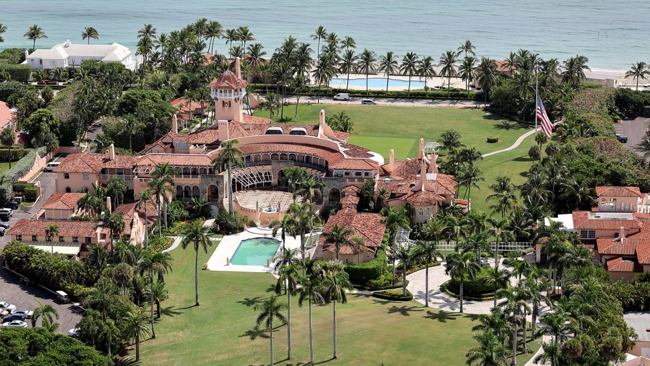 In this aerial view, former U.S. President Donald Trump's Mar-a-Lago estate is seen on September 14, 2022 in Palm Beach, Florida.