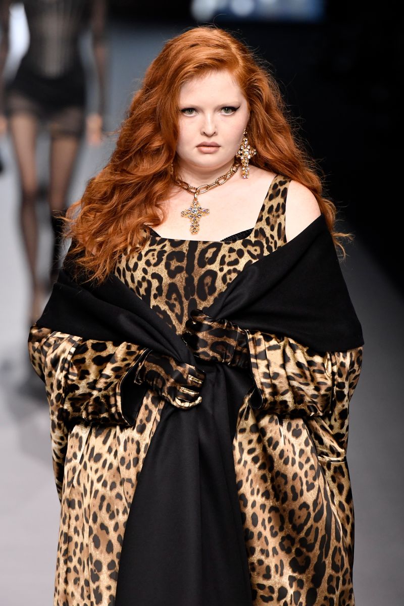 Leopard print is another key tenet of the 'mob wife' style. This look formed part of Dolce & Gabbana's Spring-Summer 2023 show in Milan.